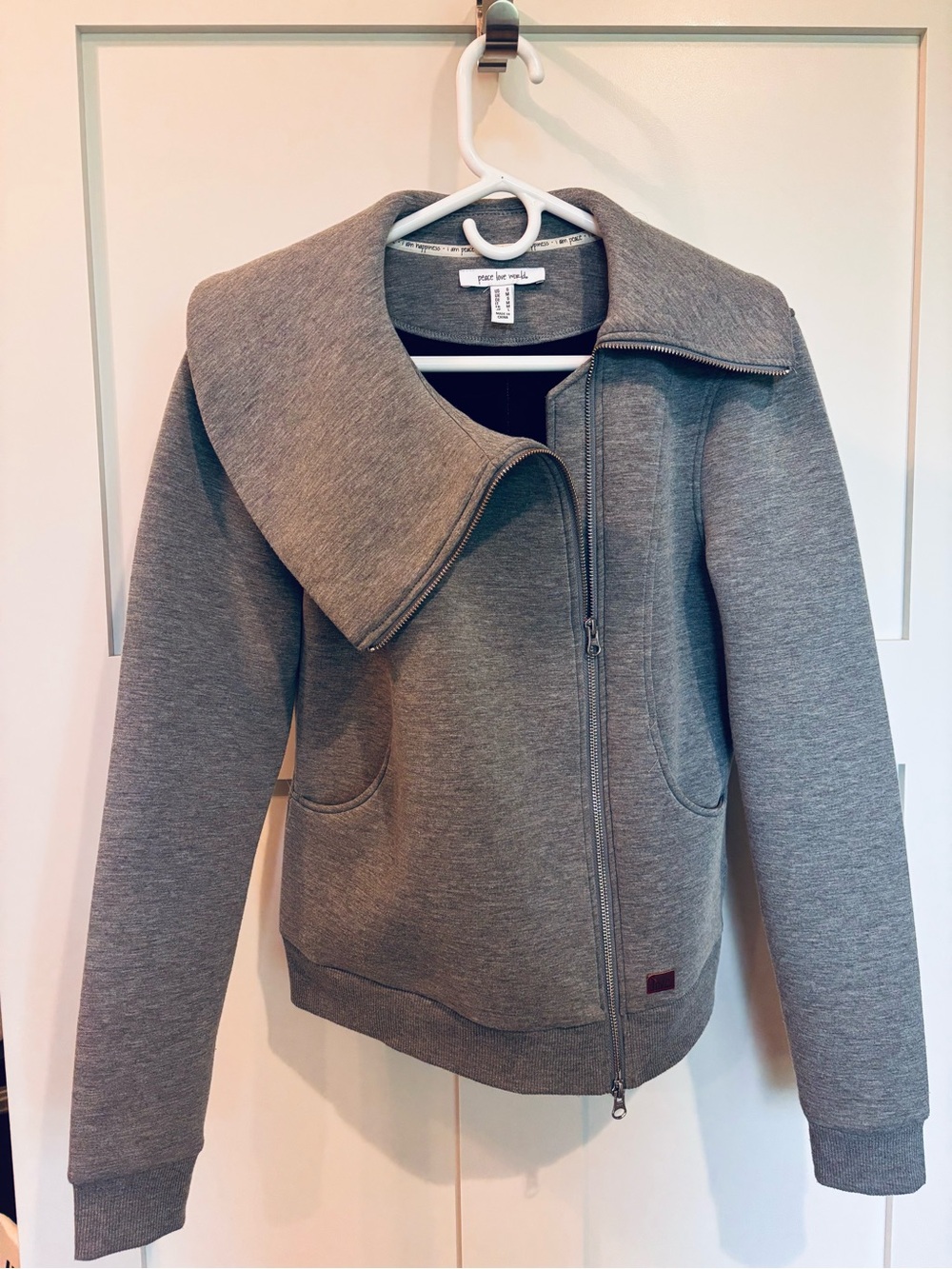 Peace Love World Asymmetrical Scuba Knit jacket